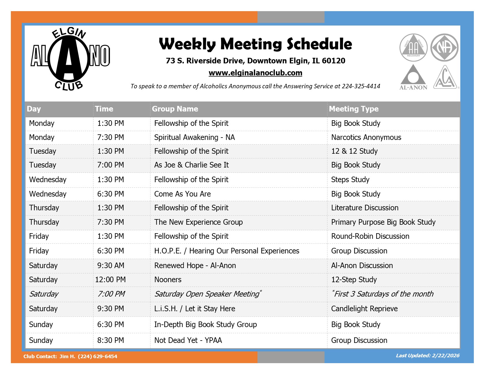 meeting schedule